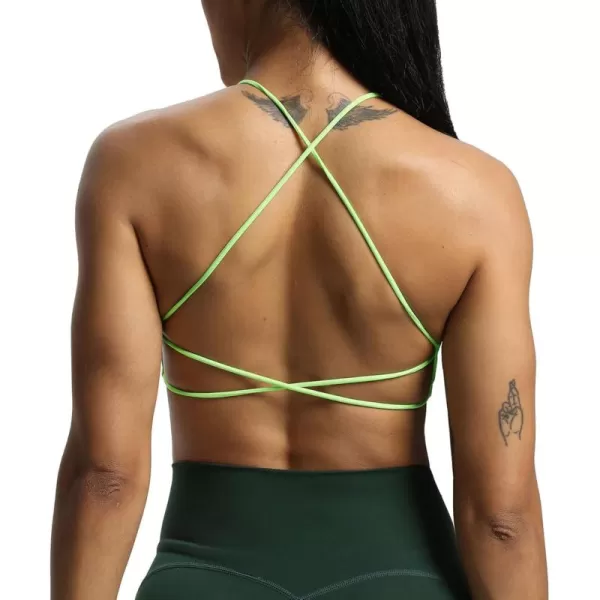 imageAoxjox Womens Workout Sports Bras Fitness Veronica Cross Back Padded Low Impact Twist Bra Yoga Crop Tank TopParadise Green