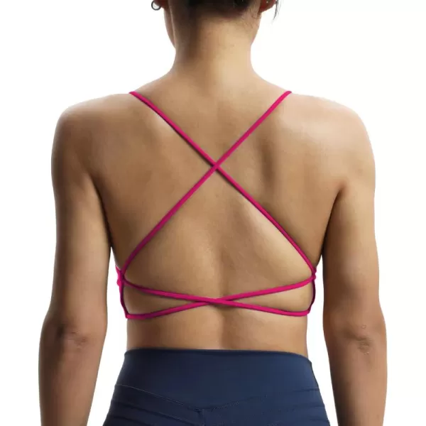 imageAoxjox Womens Workout Sports Bras Fitness Veronica Cross Back Padded Low Impact Twist Bra Yoga Crop Tank TopRose Red