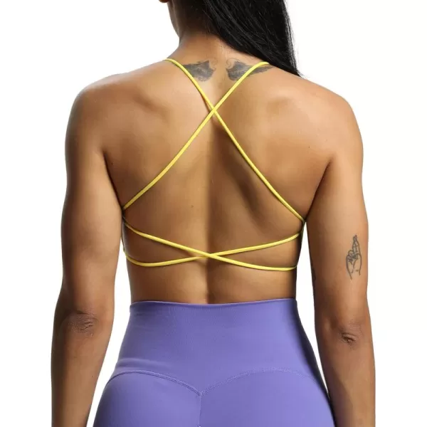 imageAoxjox Womens Workout Sports Bras Fitness Veronica Cross Back Padded Low Impact Twist Bra Yoga Crop Tank TopVibrant Yellow