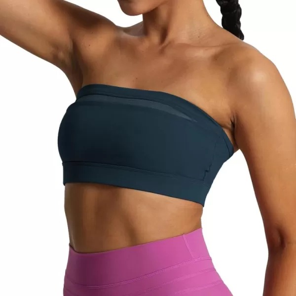 imageAoxjox Womens Workout Strapless Bandeau Bra Mesh Sports Bras Training Fitness Running Yoga Crop Tank TopBlueberry