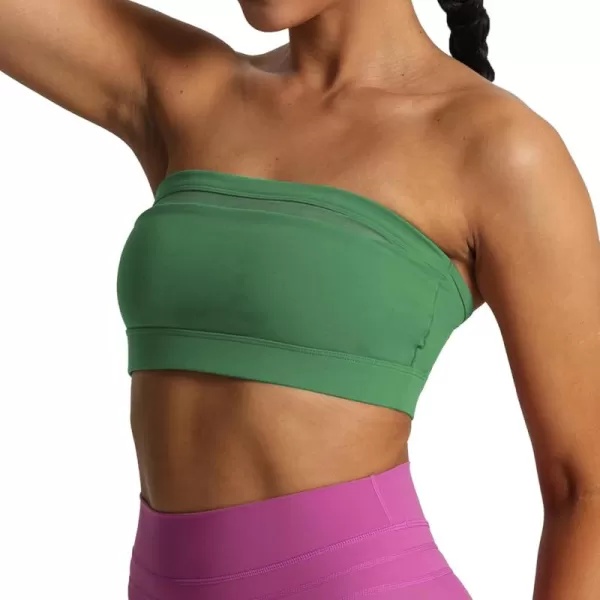 imageAoxjox Womens Workout Strapless Bandeau Bra Mesh Sports Bras Training Fitness Running Yoga Crop Tank TopBottle Green