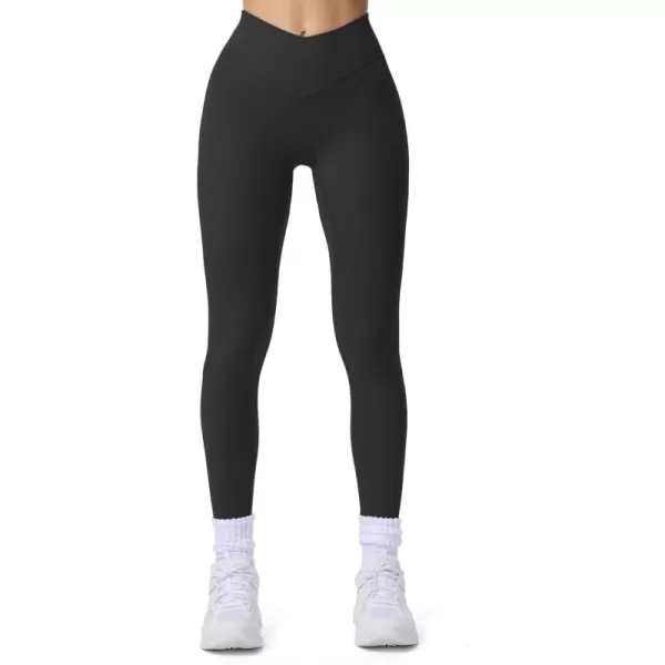 imageAoxjox Workout Leggings for Women Tummy Control Athletic Gym Running Vanity V Waist Hidden Scrunch Yoga PantsBlack