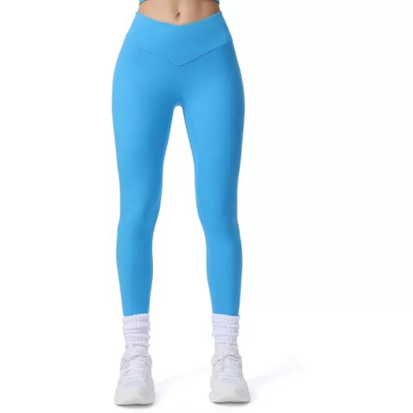 imageAoxjox Workout Leggings for Women Tummy Control Athletic Gym Running Vanity V Waist Hidden Scrunch Yoga PantsBlithe Blue