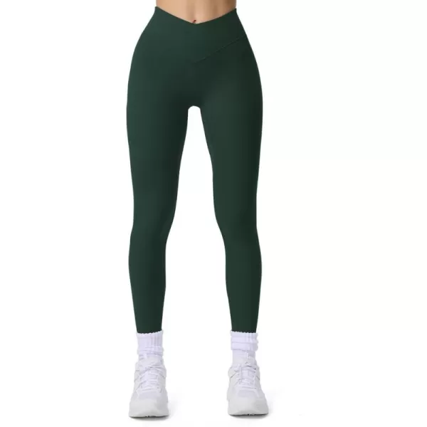 imageAoxjox Workout Leggings for Women Tummy Control Athletic Gym Running Vanity V Waist Hidden Scrunch Yoga PantsForest Green