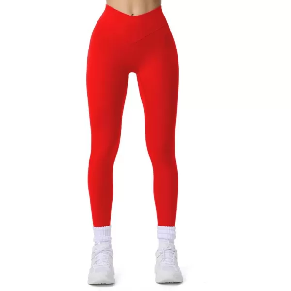 imageAoxjox Workout Leggings for Women Tummy Control Athletic Gym Running Vanity V Waist Hidden Scrunch Yoga PantsRacing Red