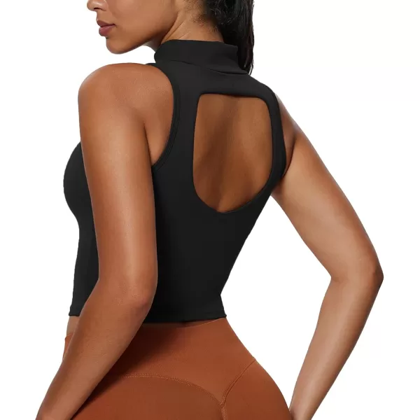 imageAoxjox Womens High Neck Tank Top Sleeveless Kim Cutout Tank Training Workout T Shirt TopBlack