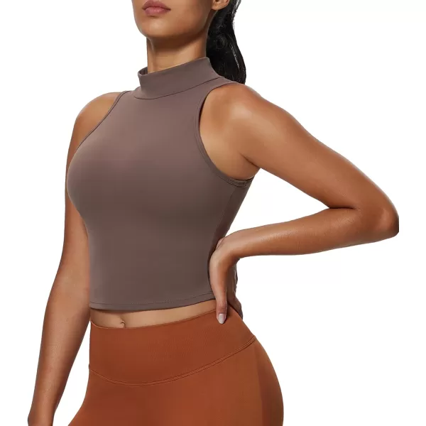 imageAoxjox Womens High Neck Tank Top Sleeveless Kim Cutout Tank Training Workout T Shirt TopFudge Coffee