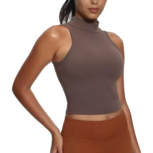 imageAoxjox Womens High Neck Tank Top Sleeveless Kim Cutout Tank Training Workout T Shirt TopFudge Coffee