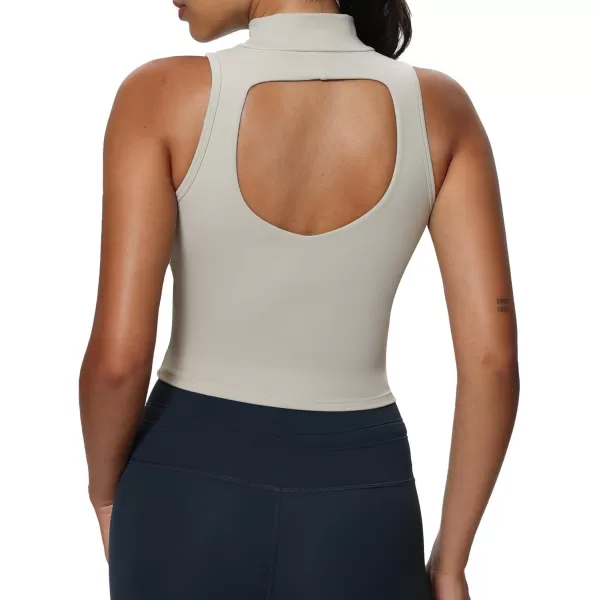 imageAoxjox Womens High Neck Tank Top Sleeveless Kim Cutout Tank Training Workout T Shirt TopMink