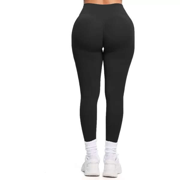 imageAoxjox Womens Workout Leggings Hidden Scrunch Butt Lifting High Waist Tummy Control Gym Workout Yoga PantsBlack