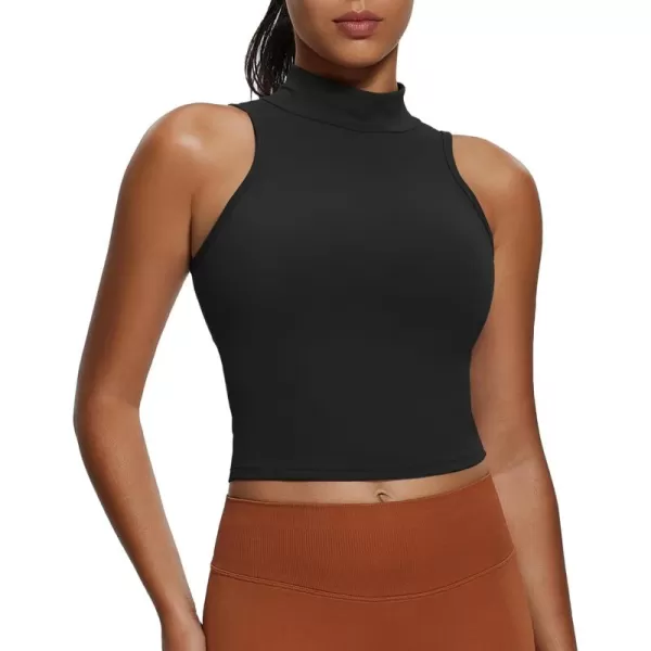 imageAoxjox Womens High Neck Tank Top Sleeveless Kim Cutout Tank Training Workout T Shirt TopBlack