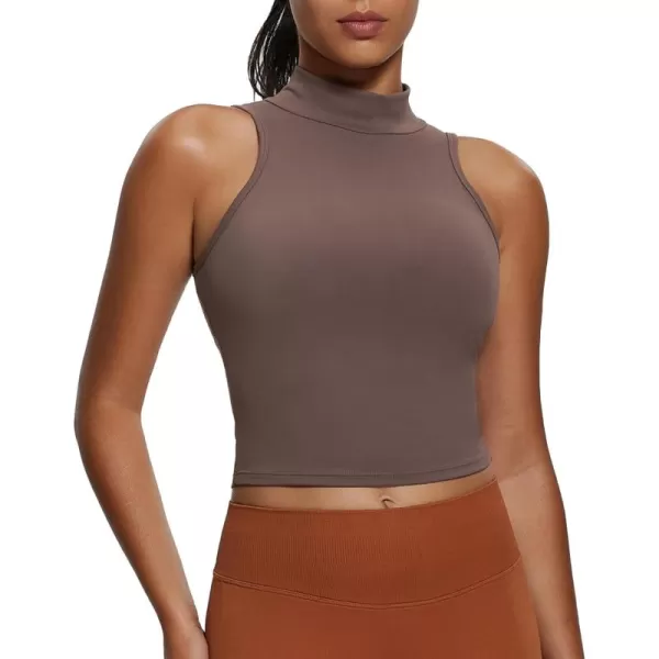 imageAoxjox Womens High Neck Tank Top Sleeveless Kim Cutout Tank Training Workout T Shirt TopFudge Coffee
