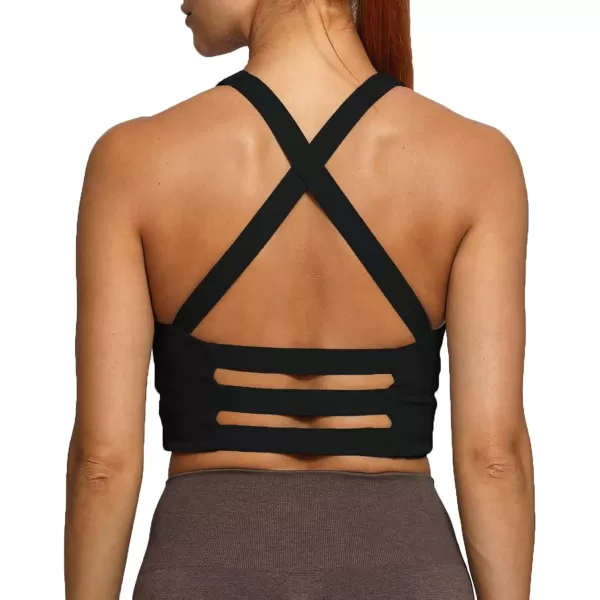 imageAoxjox Womens Workout Sports Bras Fitness Lily Cross Back Padded Bra Yoga Crop Tank TopBlack