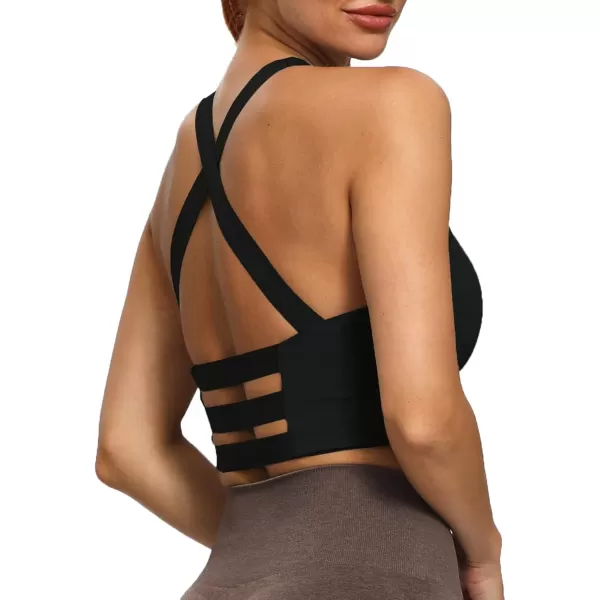 imageAoxjox Womens Workout Sports Bras Fitness Lily Cross Back Padded Bra Yoga Crop Tank TopBlack