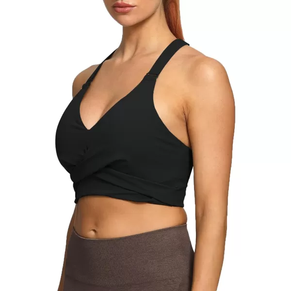 imageAoxjox Womens Workout Sports Bras Fitness Lily Cross Back Padded Bra Yoga Crop Tank TopBlack