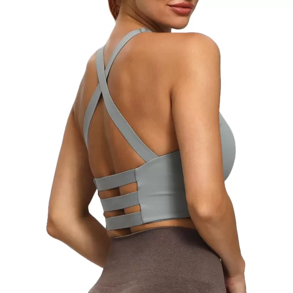 imageAoxjox Womens Workout Sports Bras Fitness Lily Cross Back Padded Bra Yoga Crop Tank TopGrey