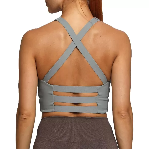 imageAoxjox Womens Workout Sports Bras Fitness Lily Cross Back Padded Bra Yoga Crop Tank TopGrey