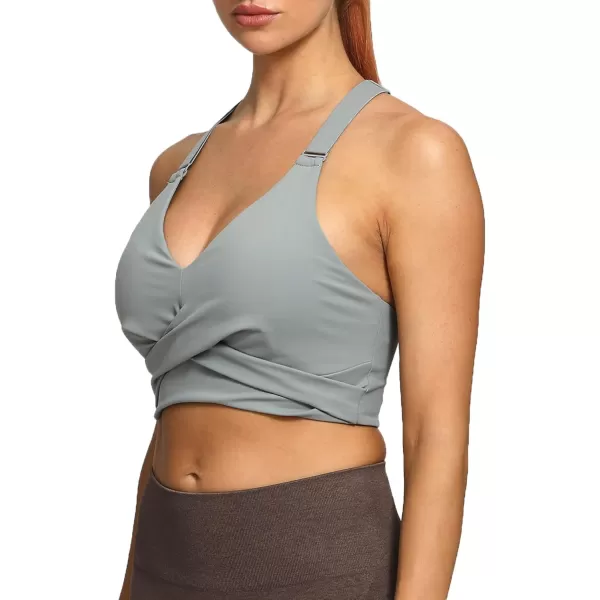 imageAoxjox Womens Workout Sports Bras Fitness Lily Cross Back Padded Bra Yoga Crop Tank TopGrey