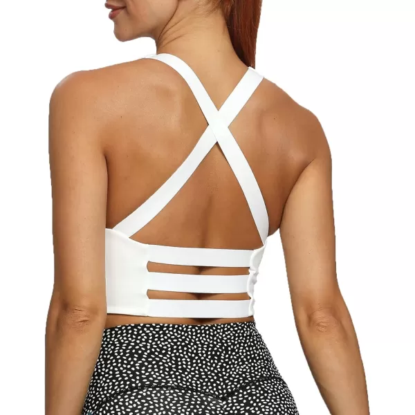 imageAoxjox Womens Workout Sports Bras Fitness Lily Cross Back Padded Bra Yoga Crop Tank TopWhite