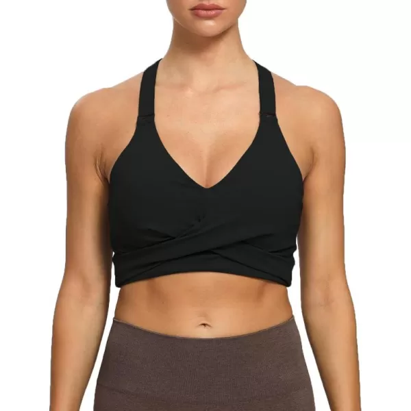 imageAoxjox Womens Workout Sports Bras Fitness Lily Cross Back Padded Bra Yoga Crop Tank TopBlack