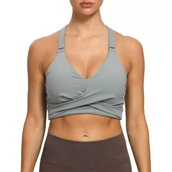 imageAoxjox Womens Workout Sports Bras Fitness Lily Cross Back Padded Bra Yoga Crop Tank TopGrey