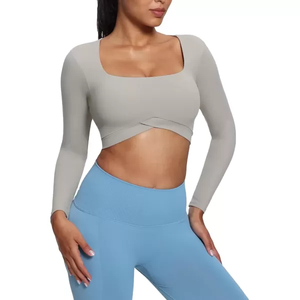 imageAoxjox Vivie Long Sleeve Crop Top for Women Square Neck Hem Layers Workout Crop T Shirt TopMink