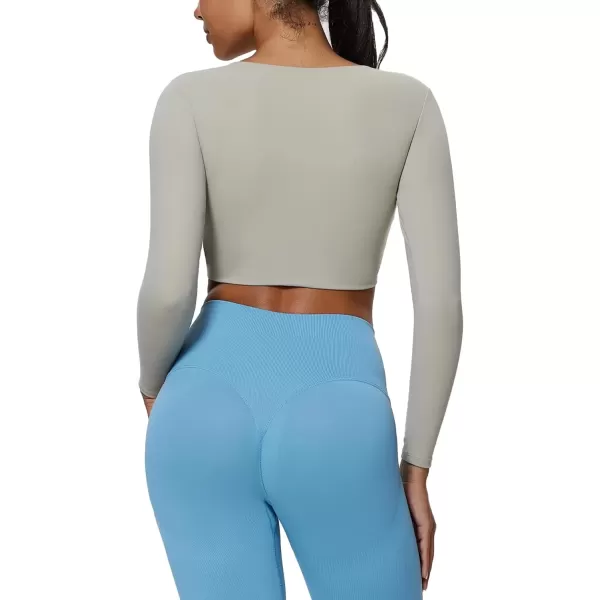 imageAoxjox Vivie Long Sleeve Crop Top for Women Square Neck Hem Layers Workout Crop T Shirt TopMink