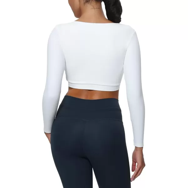 imageAoxjox Vivie Long Sleeve Crop Top for Women Square Neck Hem Layers Workout Crop T Shirt TopWhite