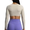 imageAoxjox Long Sleeve Crop Tops for Women Betty Ruched V Neck Workout Cropped T Shirt TopMink