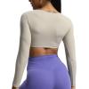 imageAoxjox Long Sleeve Crop Tops for Women Betty Ruched V Neck Workout Cropped T Shirt TopMink