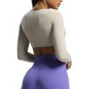 imageAoxjox Long Sleeve Crop Tops for Women Betty Ruched V Neck Workout Cropped T Shirt TopMink
