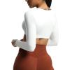 imageAoxjox Long Sleeve Crop Tops for Women Betty Ruched V Neck Workout Cropped T Shirt TopWhite