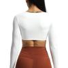 imageAoxjox Long Sleeve Crop Tops for Women Betty Ruched V Neck Workout Cropped T Shirt TopWhite