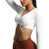 imageAoxjox Long Sleeve Crop Tops for Women Betty Ruched V Neck Workout Cropped T Shirt TopWhite
