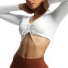 imageAoxjox Long Sleeve Crop Tops for Women Betty Ruched V Neck Workout Cropped T Shirt TopWhite