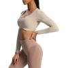 imageAoxjox Long Sleeve Crop Tops for Women Define Sculpt Workout Cropped T Shirt Top1 Mink