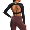 imageAoxjox Long Sleeve Crop Tops for Women Define Sculpt Workout Cropped T Shirt TopBlack