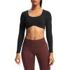 imageAoxjox Long Sleeve Crop Tops for Women Define Sculpt Workout Cropped T Shirt TopBlack