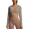 imageAoxjox Long Sleeve Crop Tops for Women Define Sculpt Workout Cropped T Shirt TopDriftwood