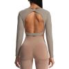 imageAoxjox Long Sleeve Crop Tops for Women Define Sculpt Workout Cropped T Shirt TopDriftwood