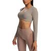 imageAoxjox Long Sleeve Crop Tops for Women Define Sculpt Workout Cropped T Shirt TopDriftwood