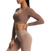 imageAoxjox Long Sleeve Crop Tops for Women Define Sculpt Workout Cropped T Shirt TopFudge Coffee