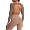 imageAoxjox Long Sleeve Crop Tops for Women Define Sculpt Workout Cropped T Shirt TopFudge Coffee