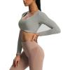 imageAoxjox Long Sleeve Crop Tops for Women Define Sculpt Workout Cropped T Shirt TopGrey