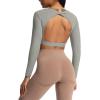 imageAoxjox Long Sleeve Crop Tops for Women Define Sculpt Workout Cropped T Shirt TopGrey