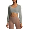 imageAoxjox Long Sleeve Crop Tops for Women Define Sculpt Workout Cropped T Shirt TopGrey