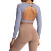 imageAoxjox Long Sleeve Crop Tops for Women Define Sculpt Workout Cropped T Shirt TopLazuli