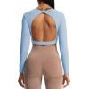 imageAoxjox Long Sleeve Crop Tops for Women Define Sculpt Workout Cropped T Shirt TopLight Blue