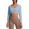 imageAoxjox Long Sleeve Crop Tops for Women Define Sculpt Workout Cropped T Shirt TopLight Blue