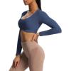 imageAoxjox Long Sleeve Crop Tops for Women Define Sculpt Workout Cropped T Shirt TopNavy